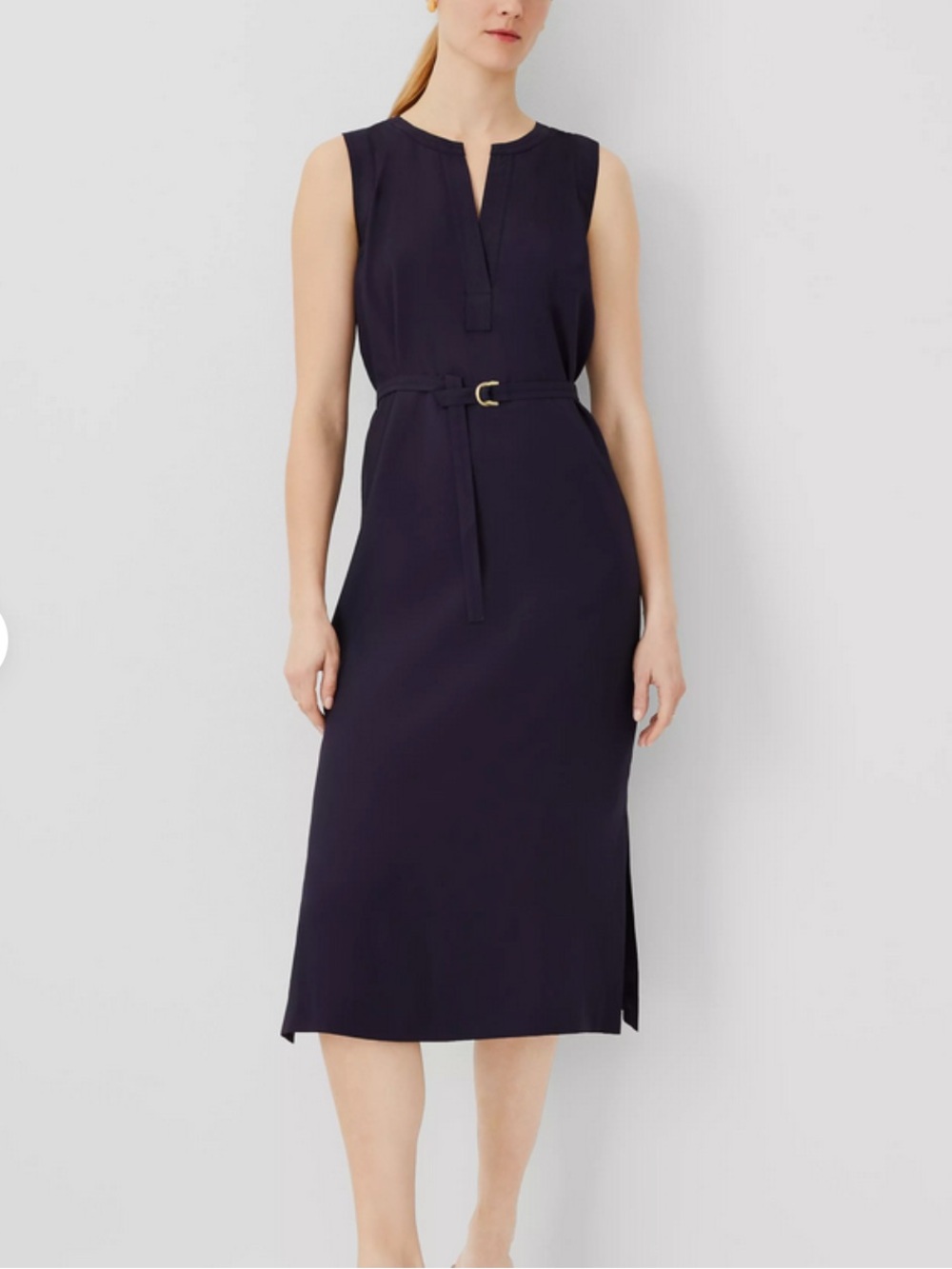 Ann Taylor Women’s Small Navy Blue Belted Midi Dress NWT